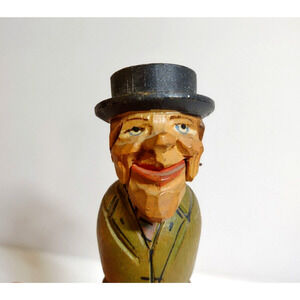 ANRI Mechanical Jaw Drop Bottle Stopper Wood Hand Carved Puppet Barware Cork